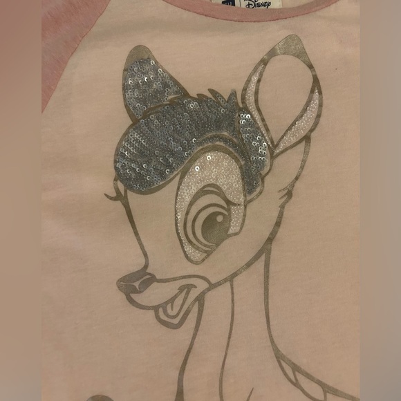 Gap Kids x Disney Collab Bambi Light Pink w/ Sequins Raglan Tee XL (12) - Picture 3 of 4
